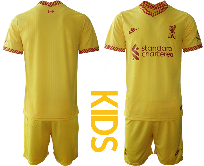 Youth 2021-2022 Club Liverpool Second away yellow blank Soccer Jersey